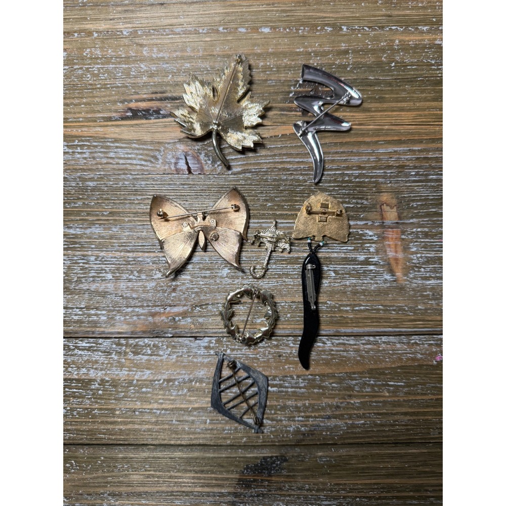 Vintage Brooch Pin Lot 8 Western Butterfly Leaf Pearl Coquette Art Deco Boho - Picture 7 of 7